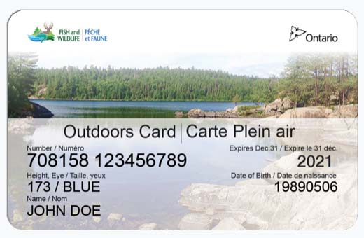 Example of Ontario fishing licence (Outdoors Card)